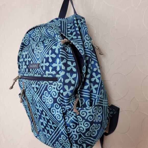 Vera Bradley Lighten Up Grand Cuban Tiles Womens Backpack Blue Laptop Bag - Picture 9 of 14